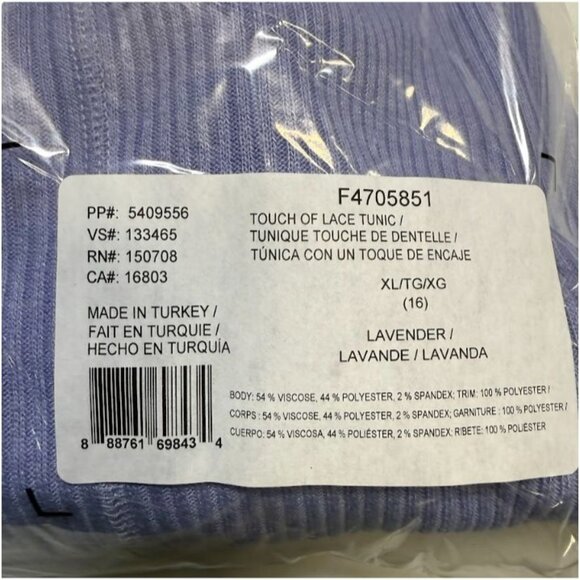 Studio 1886 Ribbed Knit 3/4 Sleeves Lavender Touch Of Lace Tunic Top Size XL - Picture 7 of 7